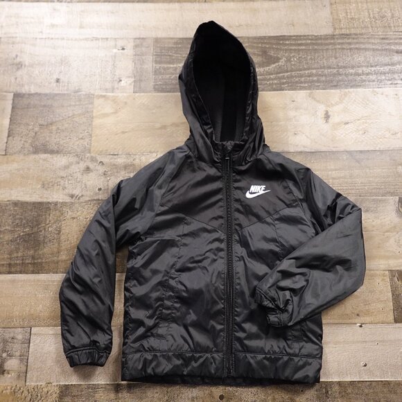 Nike Hooded Windbreaker Jacket Kids 4T Black Fleece-Lined - Picture 1 of 8
